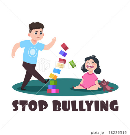 Angry kids. Bad boy and crying little girl. Stop bullying vector illustration 58226516