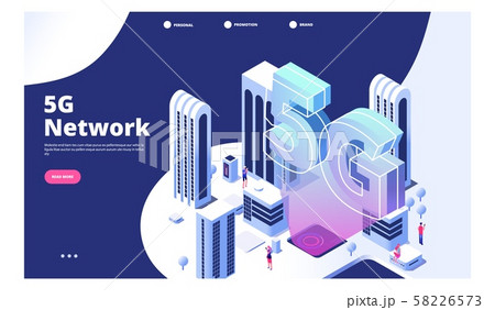 5g network concept. City with 5G wireless Internet landing page 5g network concept. City with 5G wireless Internet landing page 58226573
