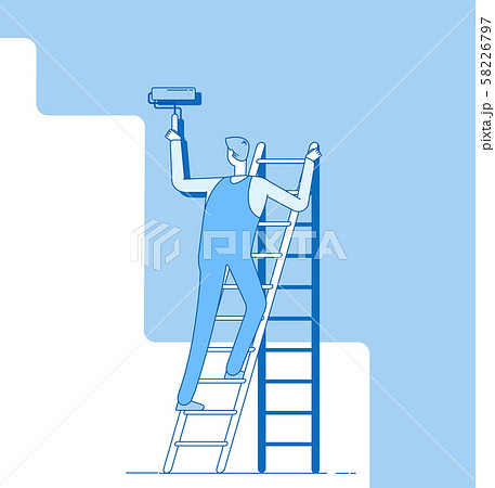 Painter Painting Wall Worker On Ladder のイラスト素材