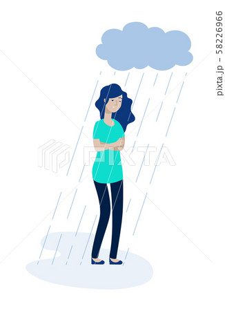 Woman rain cloud. Depressed girl feeling lonely depression unhappy teen solitude sadness grief 58226966