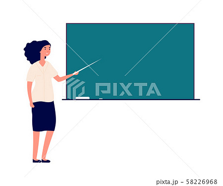 Woman teacher at blackboard. female tutor in classroom teaching students. School education vector Woman teacher at blackboard. female tutor in classroom teaching students. School education vector 58226968