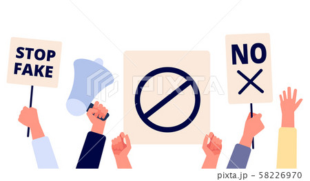 Hands with protests placards. People holding political banners, activists with strike manifestation Hands with protests placards. People holding political banners, activists with strike manifestation 58226970