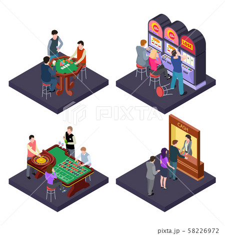 Gambling, casino isometric vector composition with slot machines, poker, cash exchange 58226972