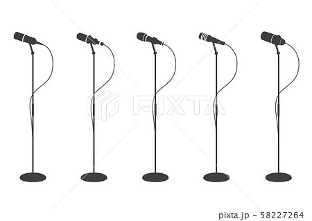 Microphone silhouettes. Standing microphones audio equipment. Concept and karaoke music mics vector Microphone silhouettes. Standing microphones audio equipment. Concept and karaoke music mics vector 58227264