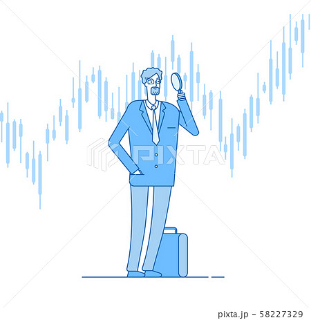 Investor with magnifier. Investments business challenge opportunity. Successful finance control 58227329