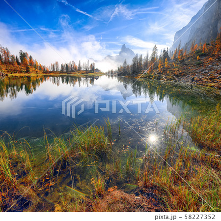 Wonderfull autumn view of Lake Federa in Wonderfull autumn view of Lake Federa in 58227352