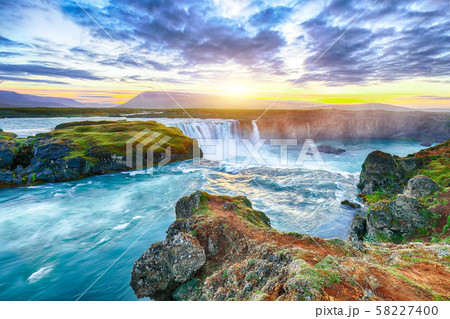 Fantastic sunset scene of powerful Godafoss 58227400