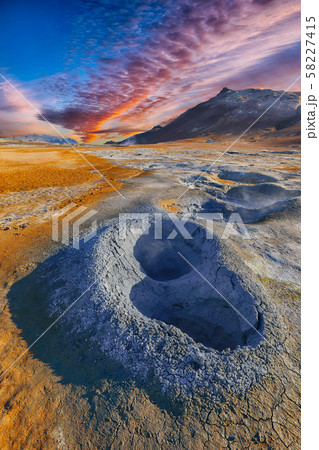 Boiling mudpots in the geothermal area Hverir and Boiling mudpots in the geothermal area Hverir and 58227415