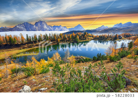 Wonderfull autumn view of  Lake Federa in 58228033