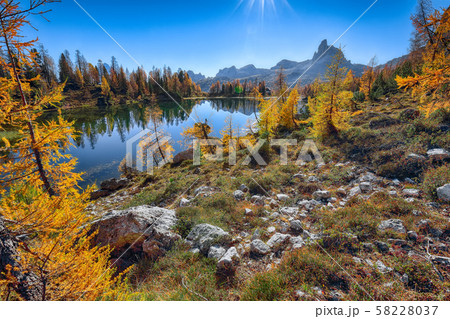 Wonderfull autumn view of Lake Federa in Wonderfull autumn view of Lake Federa in 58228037