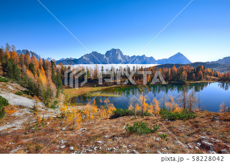 Wonderfull autumn view of  Lake Federa in 58228042