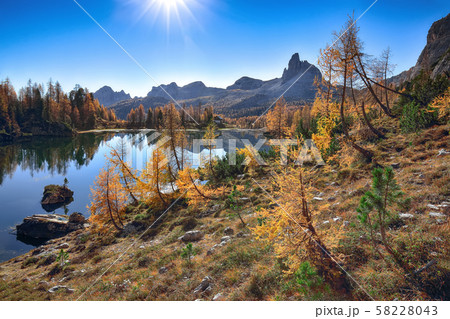 Wonderfull autumn view of Lake Federa in Wonderfull autumn view of Lake Federa in 58228043