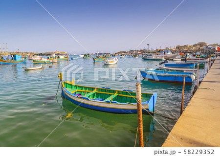 Traditional maltese fisherman boats Luzzu in 58229352