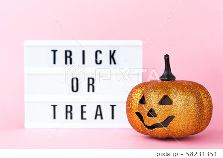 Creative Halloween Day composition. Holiday celebration pumpkin and lightbox 58231351