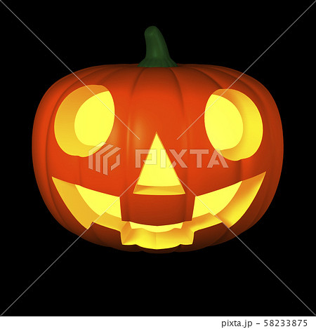 ハロウィン イラスト素材 光るカボチャのお化け 2 単体 黒バックのイラスト素材