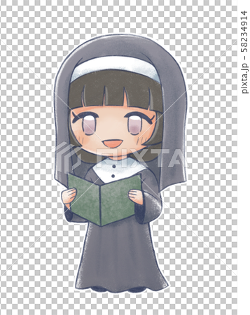 Hand-drawn style singing sister 1 58234914