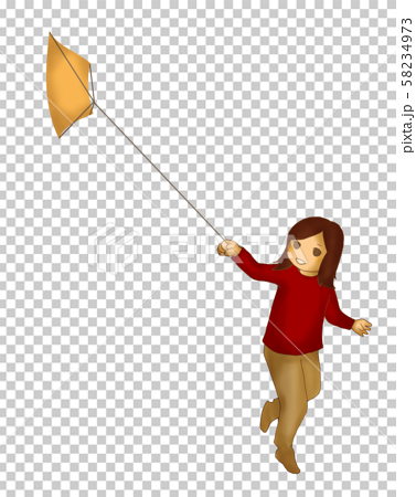 凧あげする女の子のイラスト素材