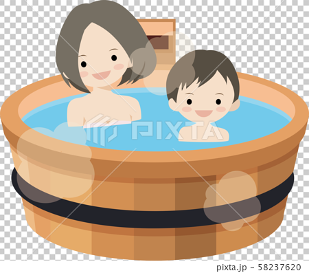 イラスト素材 温泉 親子 露天風呂 四季 のイラスト素材 5376