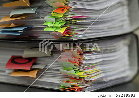Extremely close up of the stacked office documents 58239593