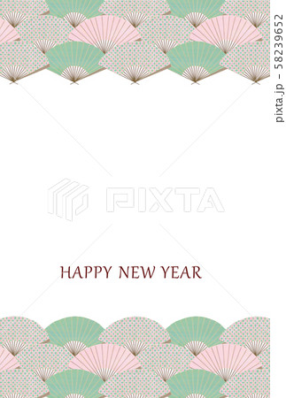 縦フレームの和風年賀状 青海波みたいなセンスの模様 ピンクとグリーンのイラスト素材