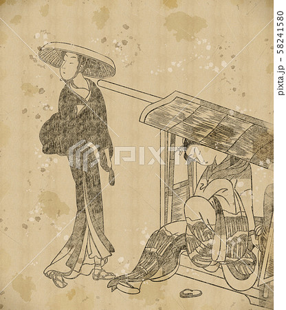 浮世絵 女性と籠 その3 vintageのイラスト素材 [58241580] - PIXTA