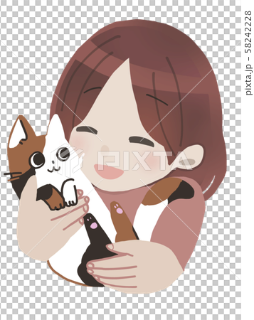 A cat and a woman smile 58242228
