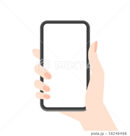 スマートフォン 女性イメージ素材 スマホを持つ女性の手 白背景 コピースペースあり のイラスト素材