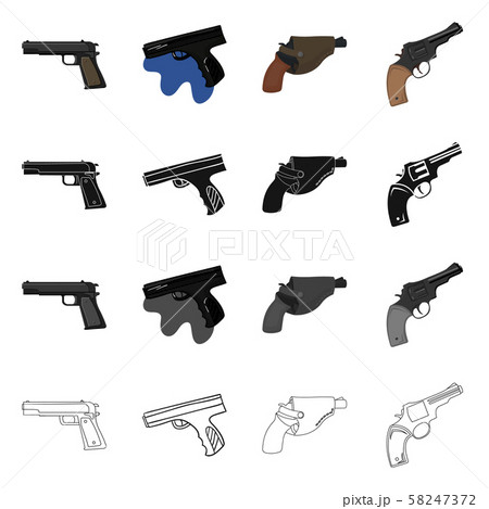 Isolated object of revolver and pistol icon. Collection of revolver and trigger stock symbol for web Isolated object of revolver and pistol icon. Collection of revolver and trigger stock symbol for web 58247372