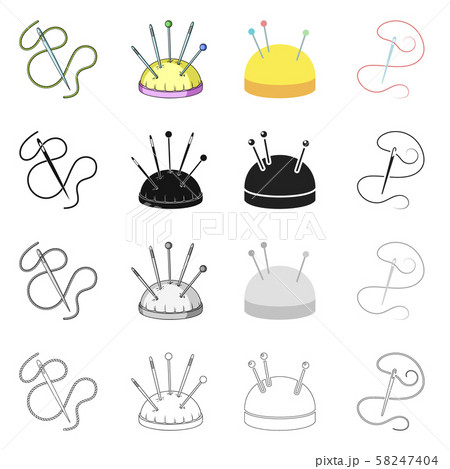 Vector illustration of pin and sewing logo. Collection of pin and sketch stock symbol for web. Vector illustration of pin and sewing logo. Collection of pin and sketch stock symbol for web. 58247404