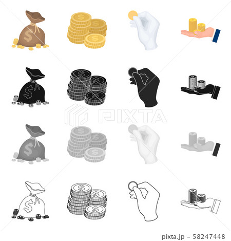 Vector design of coin and treasure icon. Set of coin and money stock vector illustration. Vector design of coin and treasure icon. Set of coin and money stock vector illustration. 58247448