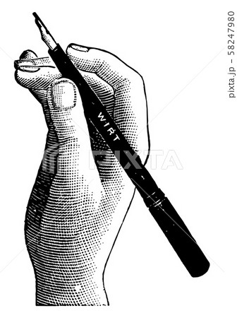 Hand Holding Pen and writing, vintage engraving. 58247980