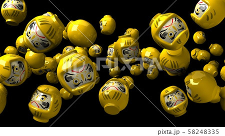 Yellow daruma dolls on black background 58248335