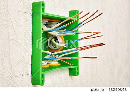 At the ends of copper bare wires. 58250348