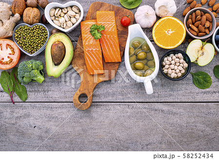 Ingredients for the healthy foods selection on 58252434
