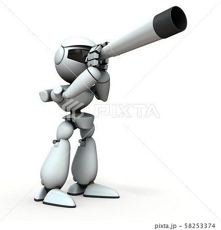 望遠鏡を覗くロボット 58253374