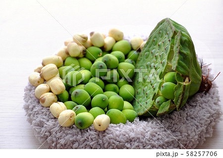 fresh green lotus seed and lotus seed pod 58257706