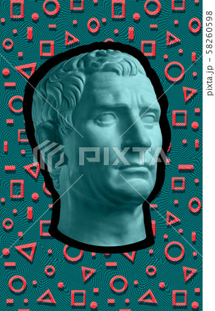 Contemporary art concept collage with antique statue head in a surreal style. Modern unusual art. 58260598