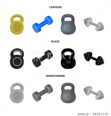 Vector illustration of weight and lifting symbol. Set of weight and exercise stock symbol for web. 58261130