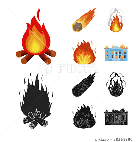 Vector design of fire and flame symbol. Set of fire and fireball stock vector illustration. 58261390