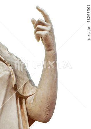 Stone statue detail of human hand isolated on white background by clipping path Stone statue detail of human hand isolated on white background by clipping path 58263501