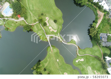 Aerial view drone Top down shot of beautiful green Aerial view drone Top down shot of beautiful green 58265073