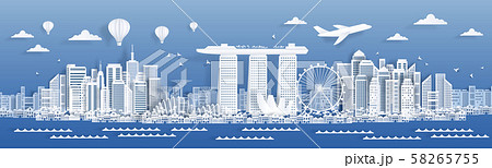 Paper cut Singapore. Famous landmarks and buildings of Singapore, poster card design template in 58265755