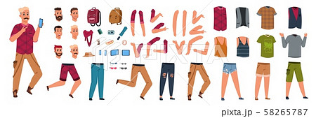 Male character constructor. Cartoon hipster animation kit with different clothes body parts and 58265787