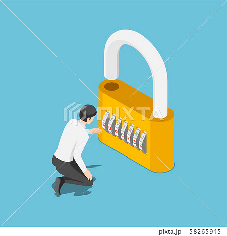 Isometric businessman unlock the lock by success 58265945