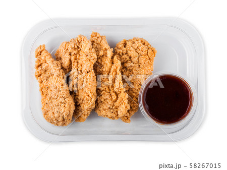 Southern breaded chicken in plastic tray with Southern breaded chicken in plastic tray with 58267015