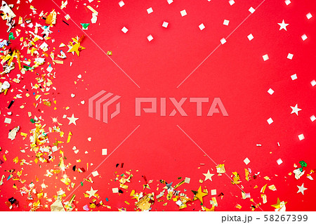 Red Christmas background , holiday concept. Place for text. Flat lay. Red Christmas background , holiday concept. Place for text. Flat lay. 58267399