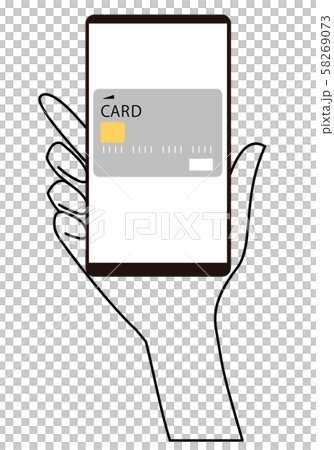 キャッシュカード　スマートフォンアプリ　携帯を持つ手　ベクターデータ 58269073