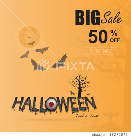 Full moon & Big tree with Halloween calligraphy Full moon & Big tree with Halloween calligraphy 58272875