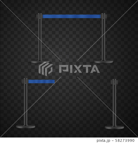 Retractable belt stanchion set. Portable ribbon barrier. Red striped hazard fencing tape. 58273990