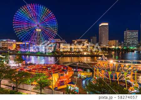 神奈川県 横浜みなとみらい デートスポット夜景の写真素材